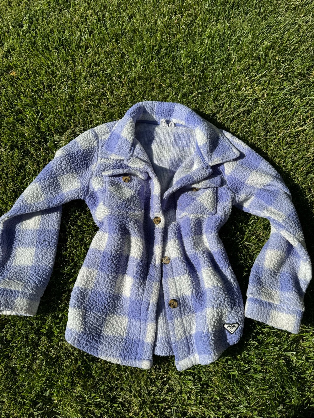 Roxy Girls' Periwinkle & White Plaid Sherpa Jacket